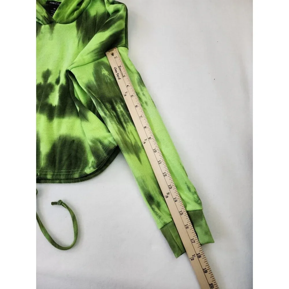 RUE 21 FAVORITE TIE DYE CROPPED SWEATSHIRT HOODIE JUNIORS XS Green Active Wear - Picture 5 of 9